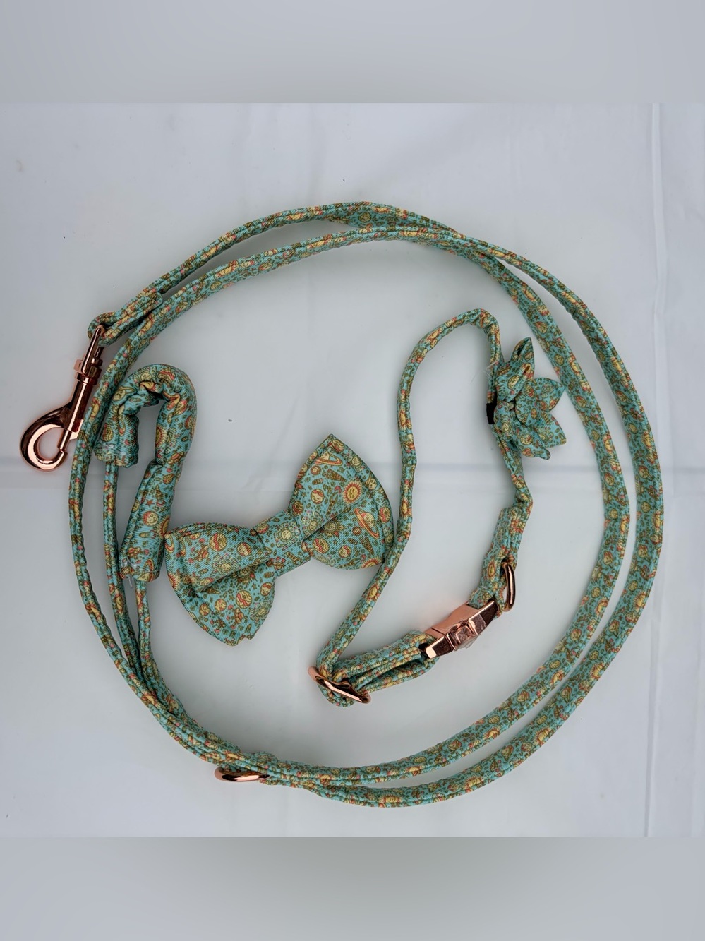 Floral Pastel Mint Pet Leash and Bow Tie Set